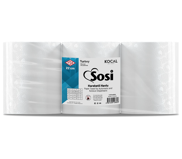 SOSİ HAREKETLİ KAĞIT HAVLU 22 CM-100 MT-6 KG