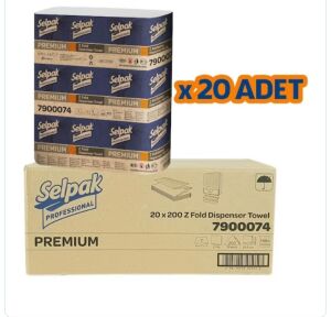 SELPAK PROFESSİONAL PREMİUM Z KATLAMA DİSPENSER KAĞIT HAVLU 200 YPR (20Lİ)