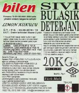BİLEN BULAŞIK DETERJANI ELDE YIKAMA 20 KG