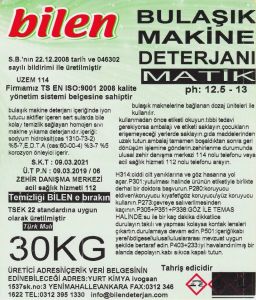 BİLEN BULAŞIK MAKİNESİ DETERJANI 30 KG