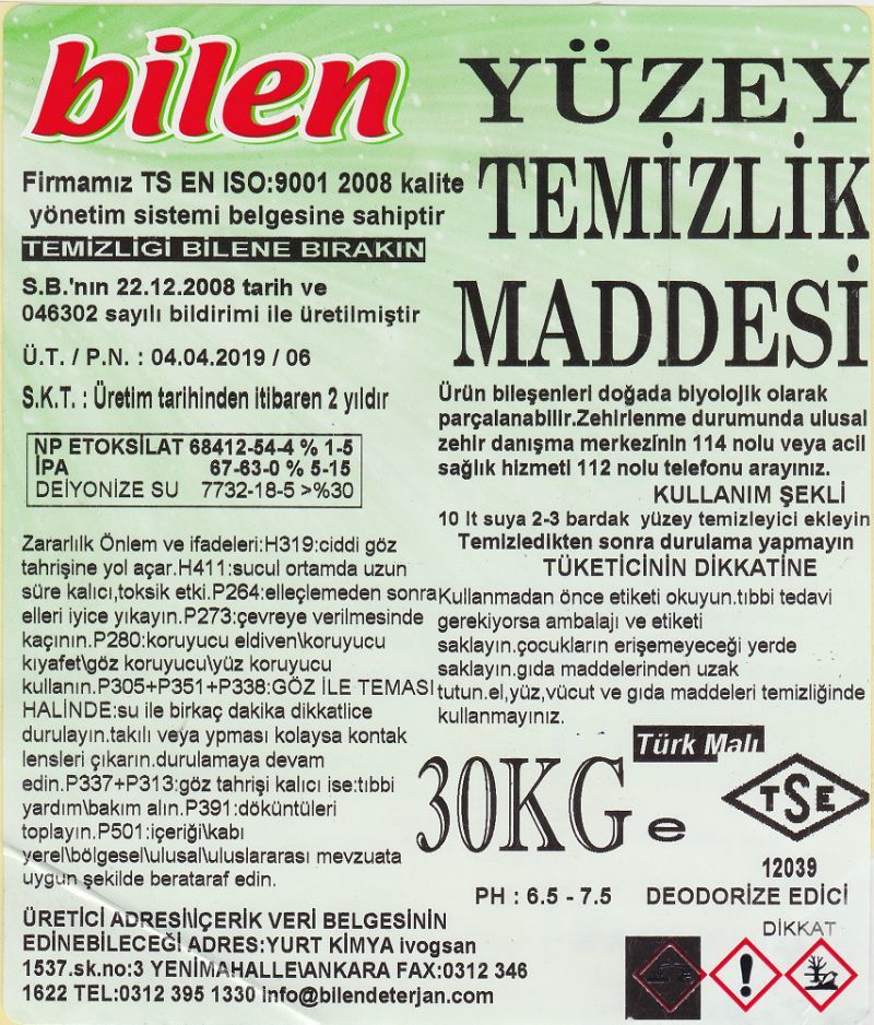 BİLEN YÜZEY TEMİZLEYİCİ 30 KG