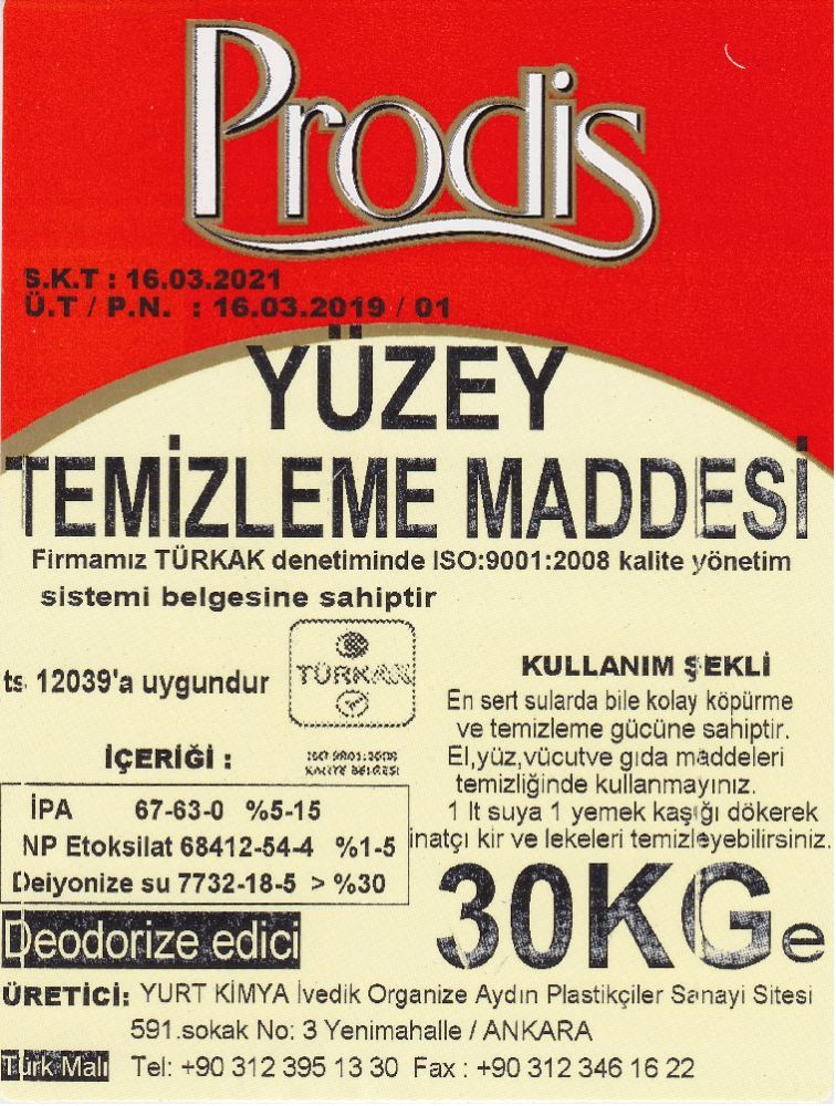 PRODİS YÜZEY TEMİZLEYİCİ 30 KG
