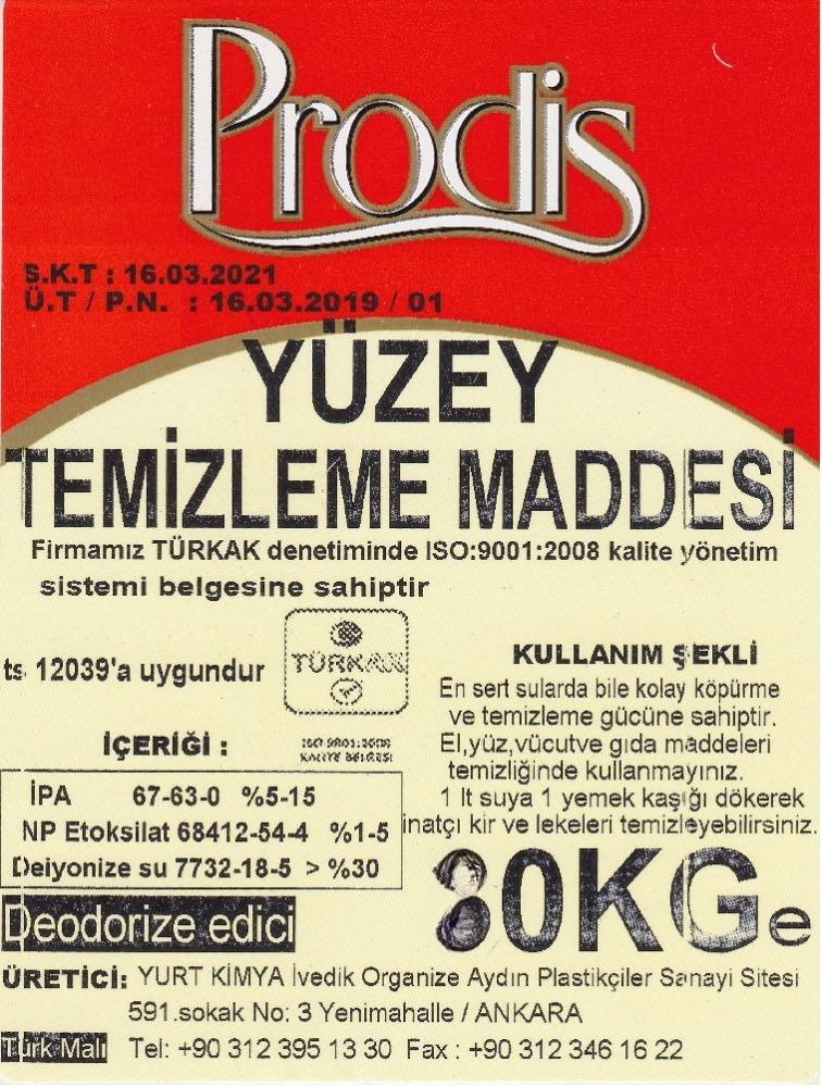 PRODİS YÜZEY TEMİZLEYİCİ 20 KG